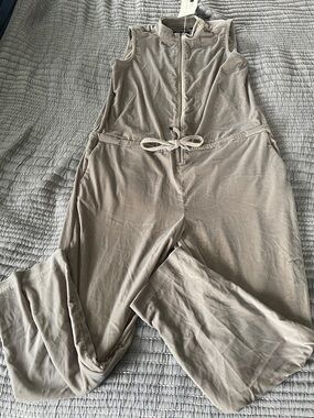 Wildfang Sleeveless Zip-Front Jumpsuit in Silver velvet